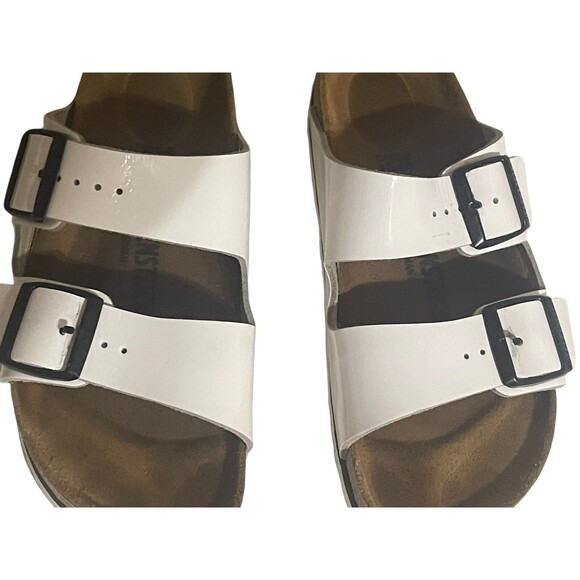 Birkenstock Sandals Womens 38 Arizona Buckle Straps Flats White Leather Slip On - Picture 6 of 14